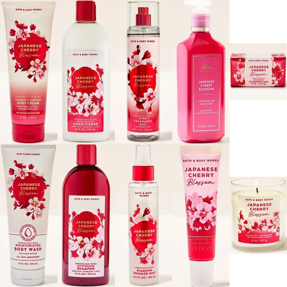 Bath & Body Works Japanese Cherry Blossom 10 Piece Body Care Collection Set NEW